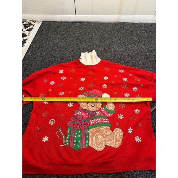 VTG 90s Nutcracker Teddy Bear Christmas Sweatshirt Women’s 20W/40 Red Snowflakes - Picture 9 of 9